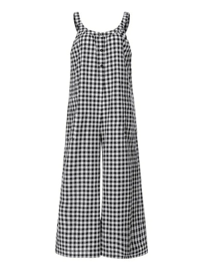 Celmia  Vintage Wide Leg Pants Jumpsuits Fashion Women Plaid Playsuits Summer Bohemian Casual Sleeveless Trousers Overalls