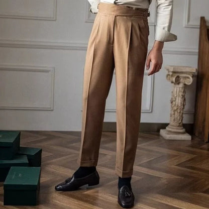 Men's Light Luxury Naples Slim-fit Dress Pants Fashion Casual Solid Color British Retro Premium Elegant Popular Leisure Trousers