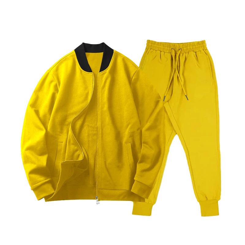 Spring And Autumn New Men's Set Leisure Sports Solid Color Standing Collar Zipper Jacket And Pants Two-piece Men's Clothing