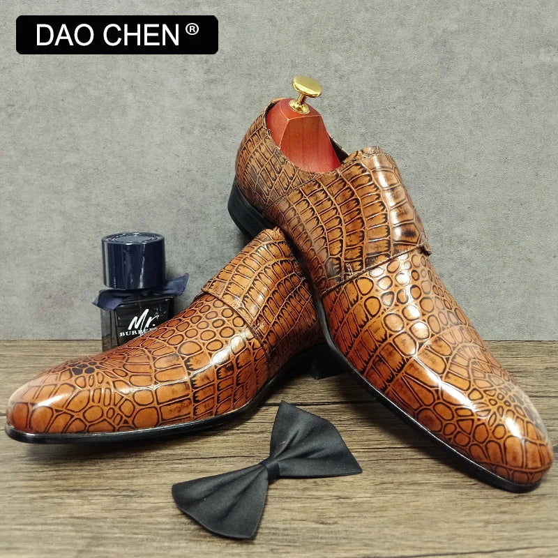 LUXURY BRAND MEN LEATHER LOAFERS SHOES BLACK BROWN  MONK STRAP SLIP ON CASUAL DRESS MAN SHOES WEDDING BUSINESS SHOES MEN
