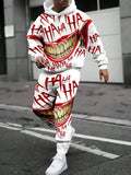 The 2025 Spring and Autumn new men's hoodie set features a casual fashionable and comfortable 3D smiling face pattern print