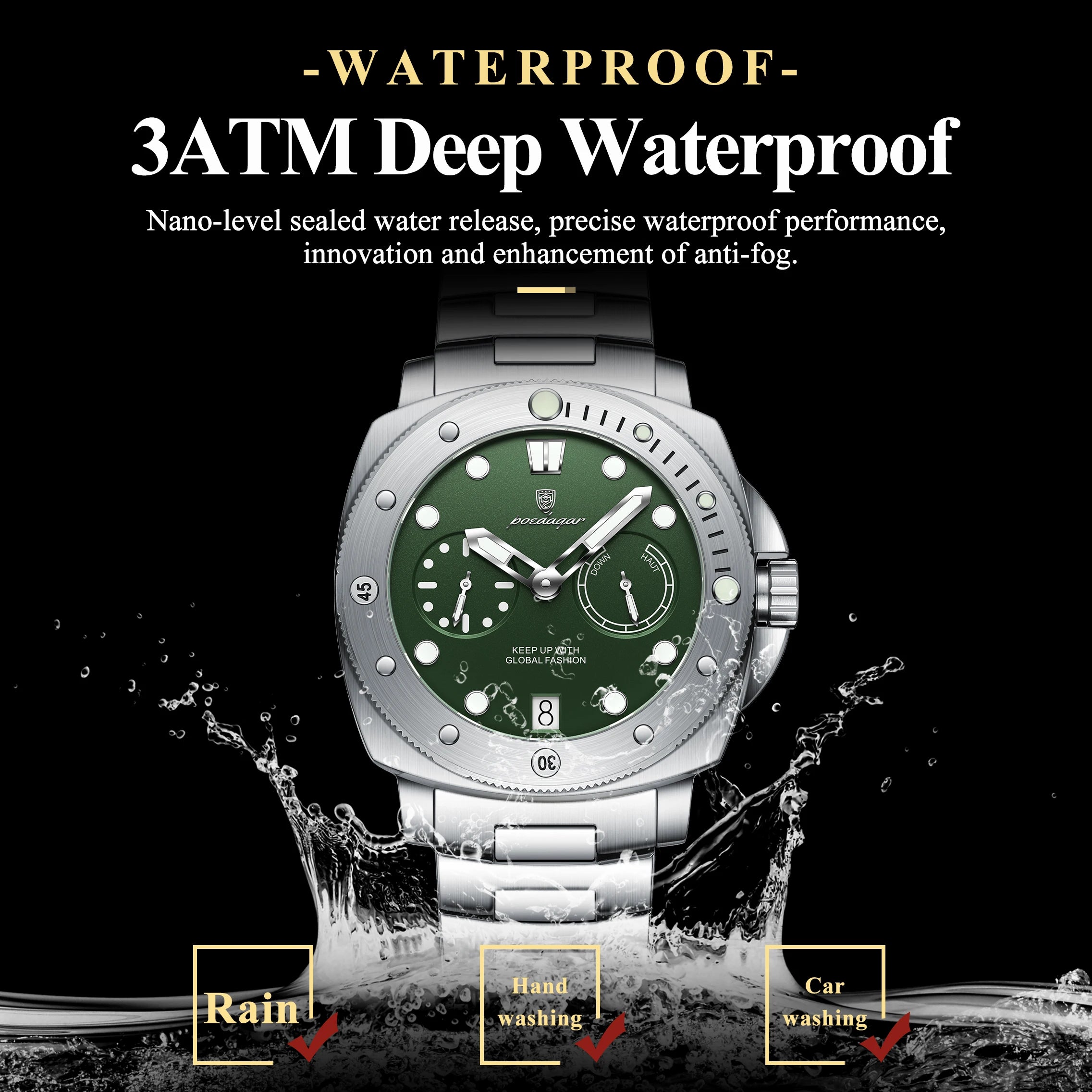POEDAGAR Luxury Man Wristwatch Top Luminous Waterproof Date Men Clock High Quality Stainless Steel Men's Quartz Watches Male+Box