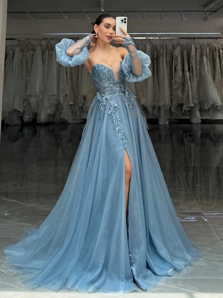Customized Fashion High quality Simple Exquisite Net Applique Pleat Ruffle Ball Off-the-shoulder Long Dresses Cocktail Dresses