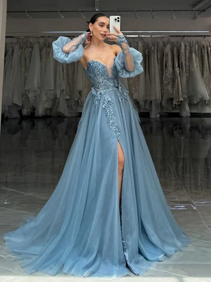 Customized Fashion High quality Simple Exquisite Net Applique Pleat Ruffle Ball Off-the-shoulder Long Dresses Cocktail Dresses