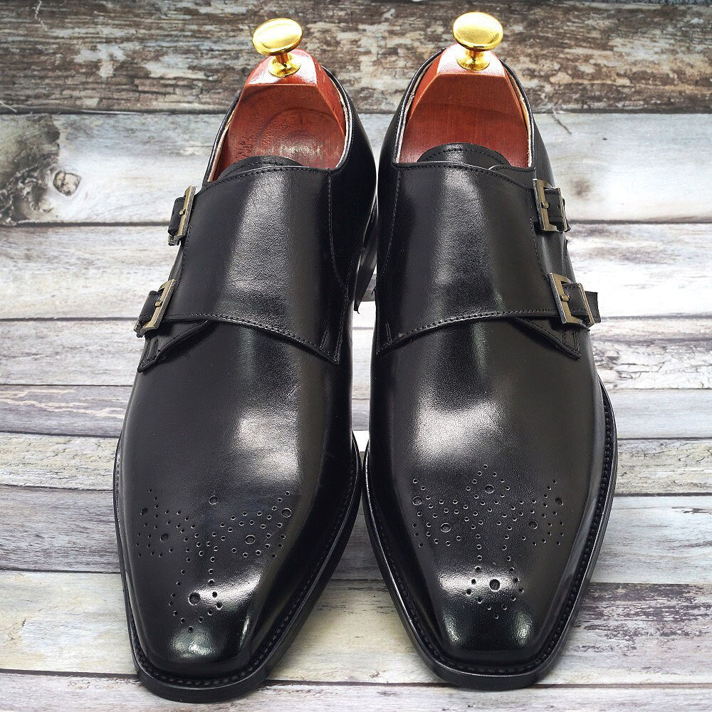 Double Monk Strap Oxford Shoes Mens Handmade Genuine Leather Buckle Men&#39;s Dress Shoes Formal Wedding Office for Men Footwear