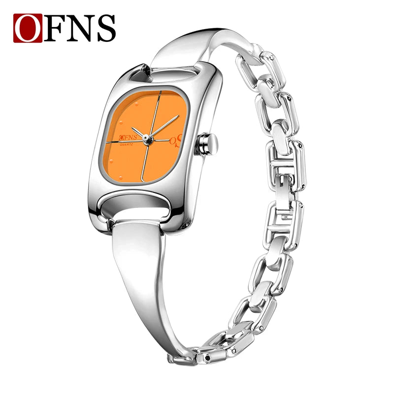 OFNS 5518 New women's watch high-end alloy niche ladies' square watch 3D studded waterproof quartz watch