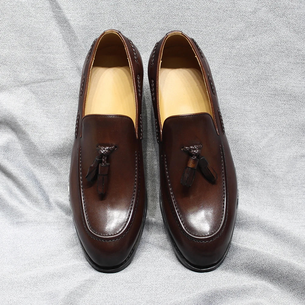 Herren Loafer im italienischen Stil Quaste Echtes Rindsleder Bequem zum Hineinschlüpfen Hochzeit Party Büro Anzugschuhe für Herren Freizeitschuhe
