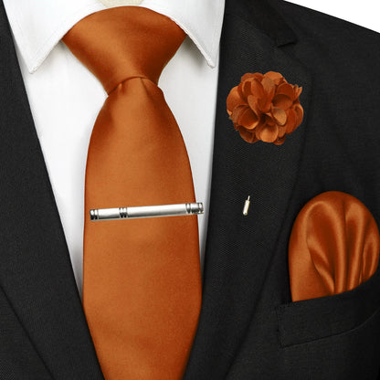 Mens Colors Solid Tie and Lapel Pin Necktie Pocket Square and Tie Clip Sets for Business Casual 4PCS
