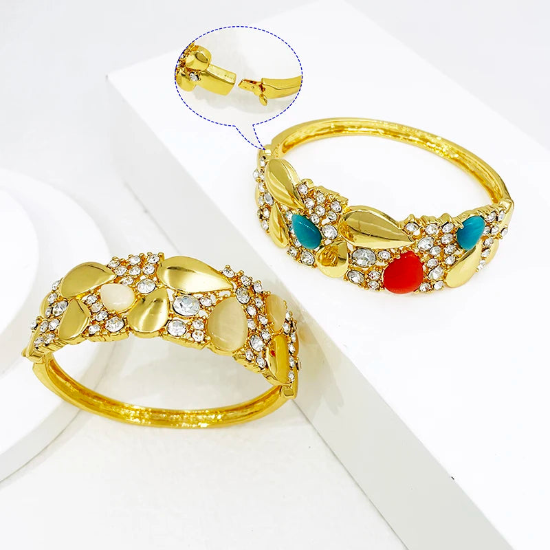 Italy Colorful Opal Jewelry Set Luxury 18K Gold Plated Women Necklaces European Jewelry Sets Wedding Party Accessories Gift