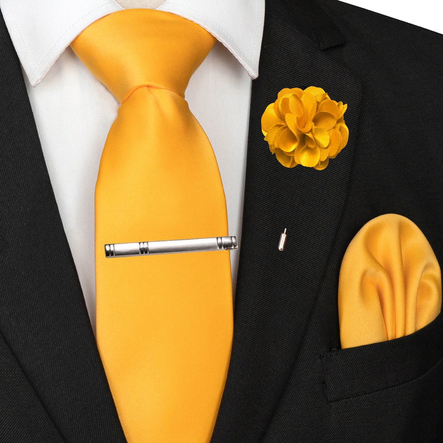 Mens Colors Solid Tie and Lapel Pin Necktie Pocket Square and Tie Clip Sets for Business Casual 4PCS