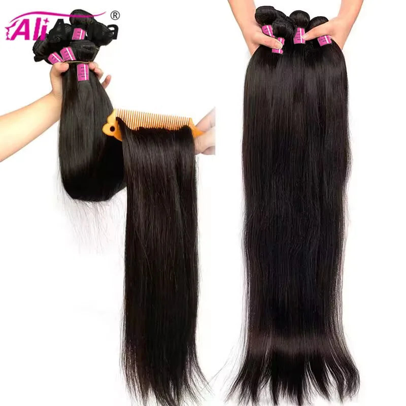 ALIANNA 26-Zoll-Echthaar-Bündel 10A brasilianisches unbehandeltes Haarwebe 30 38 40 Zoll glatte Echthaar-Bündel Haarverlängerungen