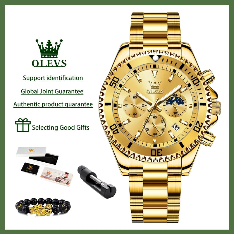OLEVS 2870 Herrenuhren Mondphase Stahl Kalender Chronograph Original Quarz Uhr Großes Zifferblatt Luxus Sport Armbanduhren