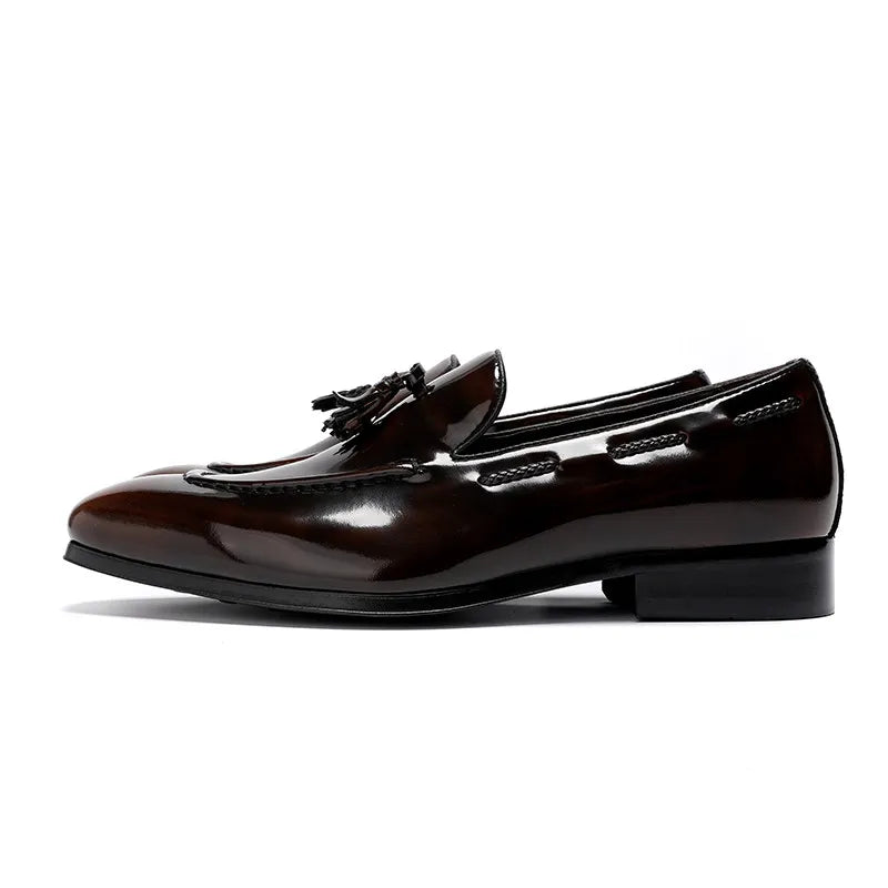 British Style Genuine Leather Men Loafers Breathable Tassel Slip On Dress Shoes Shiny Business Casual Leather Shoes For Summer