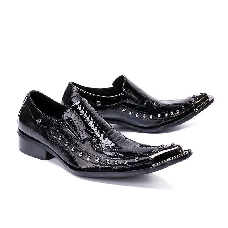 2025 Western Fashion Pointed Metal Toe Dress Shoes Blue Grey Party Wedding Leather Shoes for Men