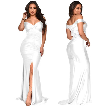 Cross-Border Women's Faion Tightened Pleated One-oulder Gown Ethnic Sle High Waist Long Skirt