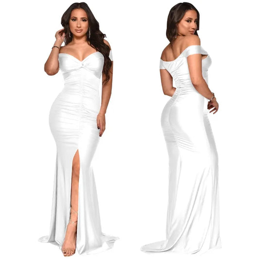 Cross-Border Women's Faion Tightened Pleated One-oulder Gown Ethnic Sle High Waist Long Skirt