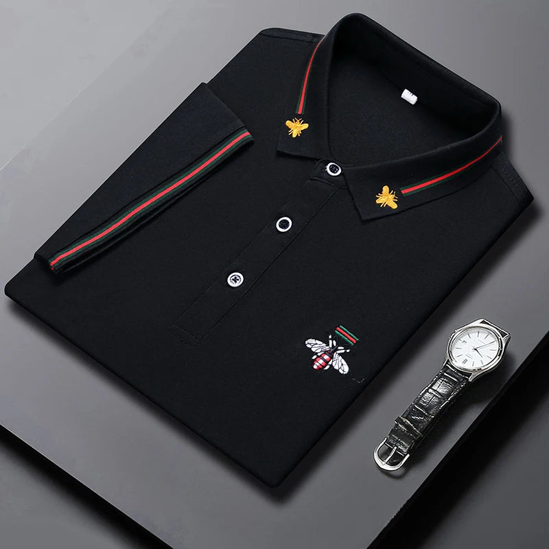 Design Brand Quality Men's Polo Shirt Lapel Bee Embroid Short Sleeved New Summer T-Shirt Business Classic Fashion Trend Menswear