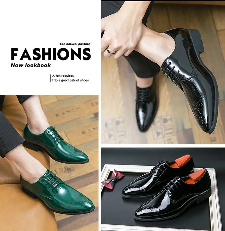 Neu eingetroffene grüne Oxford-Schuhe für Herren, PU, runde Kappe, Schnürung, unifarben, Party, Herren-Abendschuhe, Größe 38-48