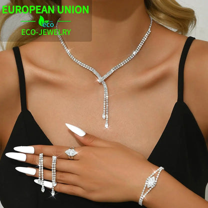 Simple and atmospheric sparkling necklace, earrings, bracelet, three piece set suitable for photography, bridal dress matching