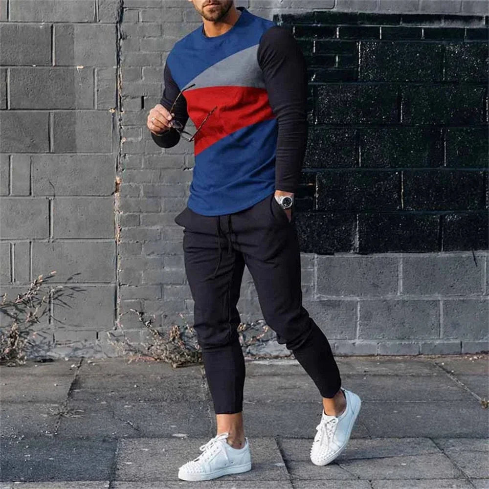 Fashion Men's Long Sleeve T-shirt Set Sports Pants New 3D Printed Casual Male Clothes Oversized Tracksuits 2 Piece Suit Jogging