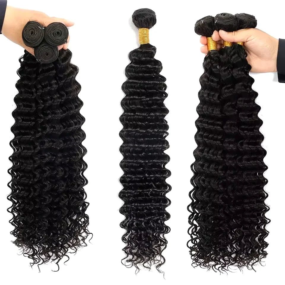 Malaysian Human Hair Bundles Deep Wave Raw 3 4 Bundles 28 30 Inch Virgin Remy Curly Hair Extension For Women Sew In Quick Weave