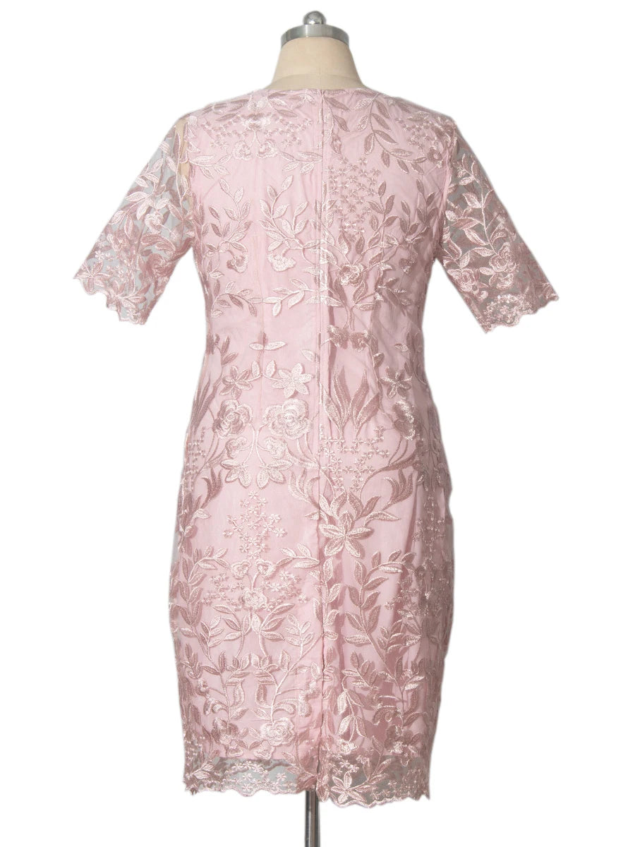 4XL 5XL Übergröße Sommerkleider für Hochzeitsgäste Damen Kurzarm Spitze Blumen Elegant Enganliegend Formelle Partykleider