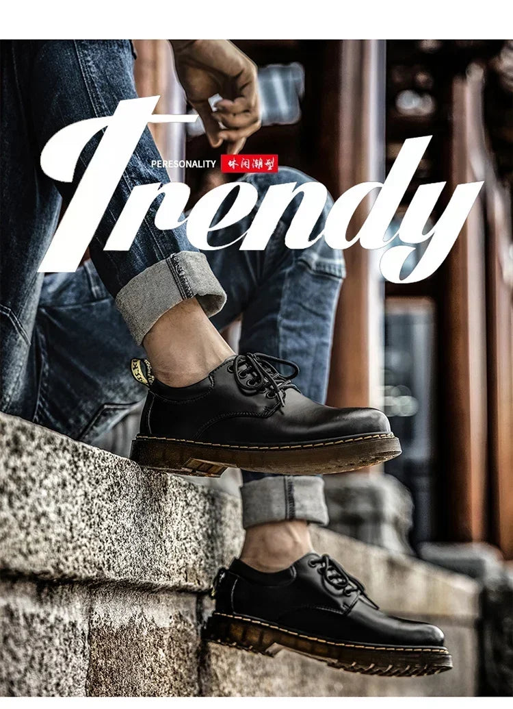 Fashion Comfortable Round Toe Walking Elegant Shoes Spring Shoes Men Genuine Leather Casual Outdoor Wear-Resistant Work Shoes
