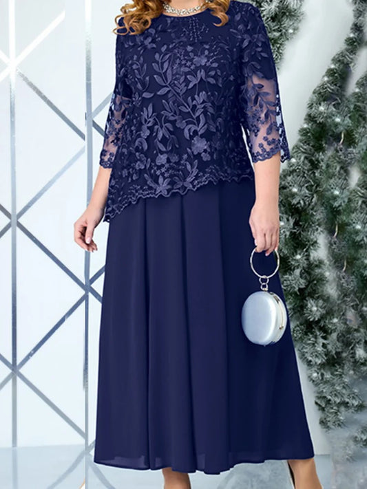4XL 5XL Übergröße Damen Kleidung 2024 Frühling Sommer Stickerei Falsche Zweiteilige Partykleid für Hochzeitsgast Kirchenkleid
