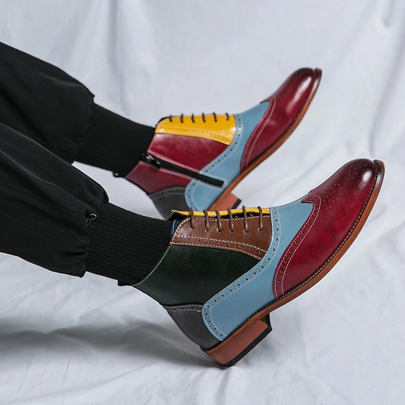 Luxury Fashion Men Leather Boots Flats British Style Sharp Pointed Color Matching Men Shoes Mens Slip-on Outdoor Flats Size 48