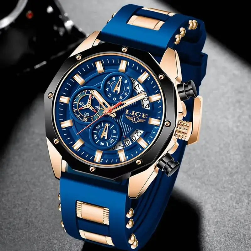 LIGE Casual Sport Men Watch Luxury Quartz Men Watches Military Silicagel Wristwatch Fashion Waterproof Chronograph Watch for Men.