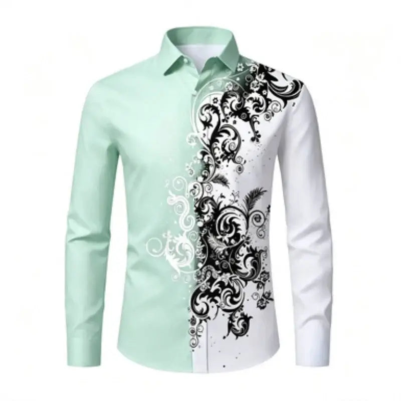 Herren Langarmshirt, europäisches und amerikanisches Herren Langarmshirt mit Aufdruck, Hemd mit europäischem Muster und Kragen, trendiges Freizeit-
