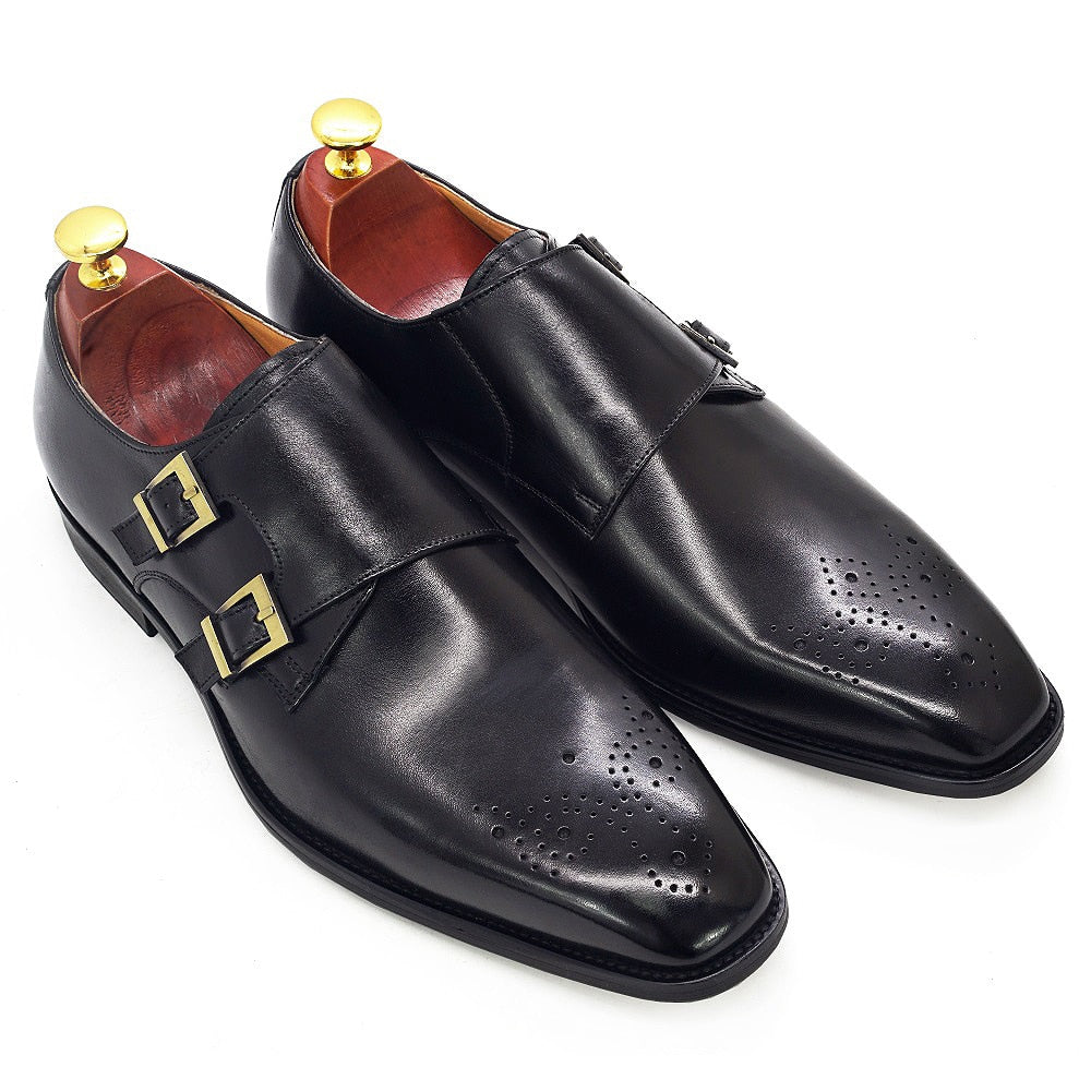 Double Monk Strap Oxford Shoes Mens Handmade Genuine Leather Buckle Men&#39;s Dress Shoes Formal Wedding Office for Men Footwear