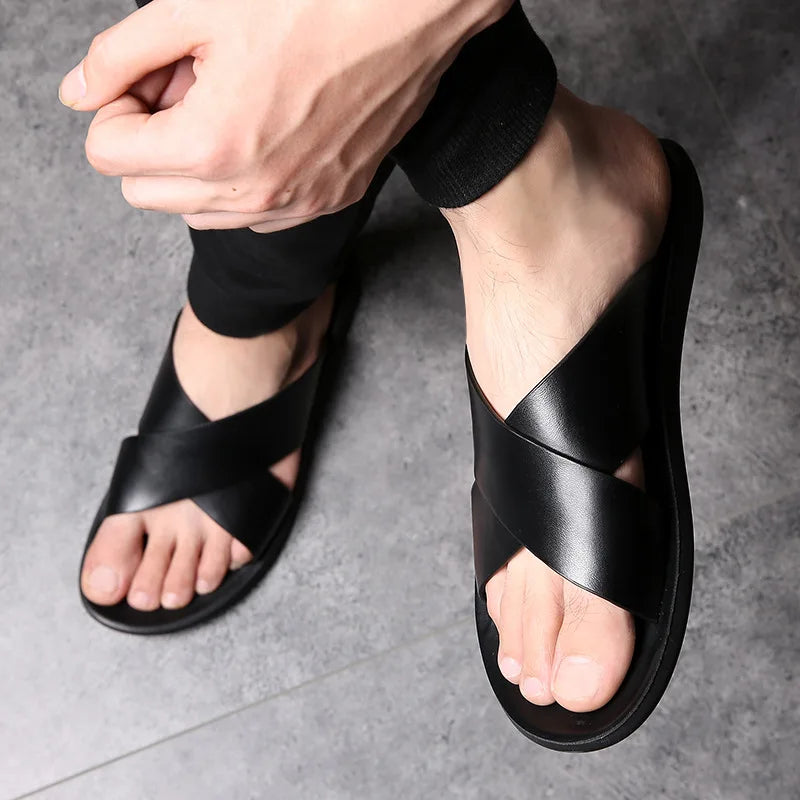 Sandals for Men Slippers Genuine Leather Luxury Brand Fashion 2023 New Men Flats Casual Non-slip Beach Sandalia Zapatos Hombre