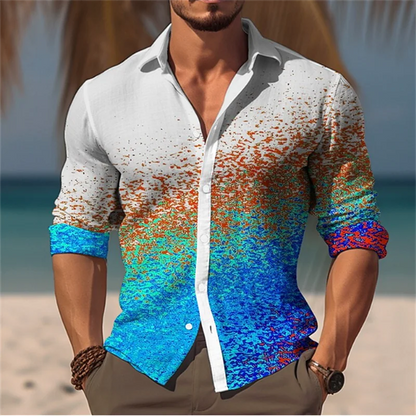 men's T-shirt suit button shirt half splicing trend new geometric flower clear pattern soft and comfortable shirt clothing