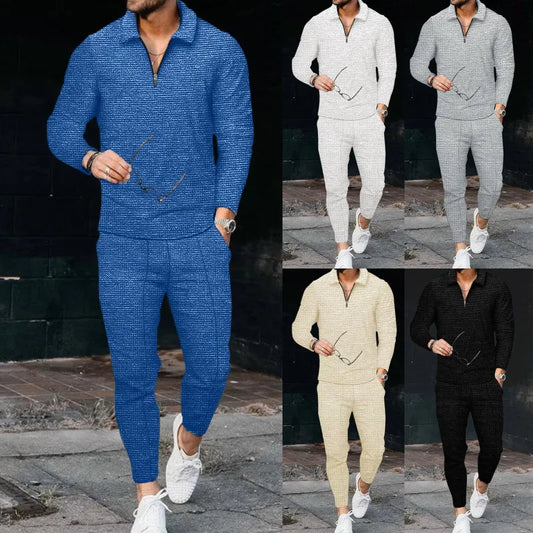 2023 NEW Spring Autumn Men's Zipper Cotton Blended POLO Long Sleeve Set Suit Men's Sportswear Sportswear Long Sleeve Men's S-3XL