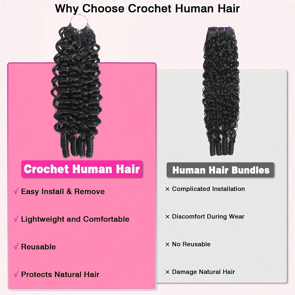 Burmese Curly Human Hair Extensions Boho Braided Pre-Looped Feather Crochet Hair with Miracle Knots Spiral Curly Hair for Braids