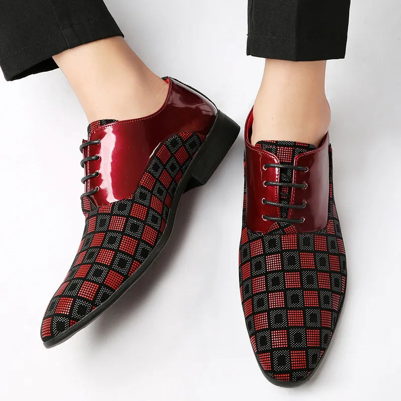 Elegant Red Men's Casual Leather Shoes Pointed-Toe Lace-up Men's Dress Shoes Comfortable Formal Shoes zapatos de vestir hombre