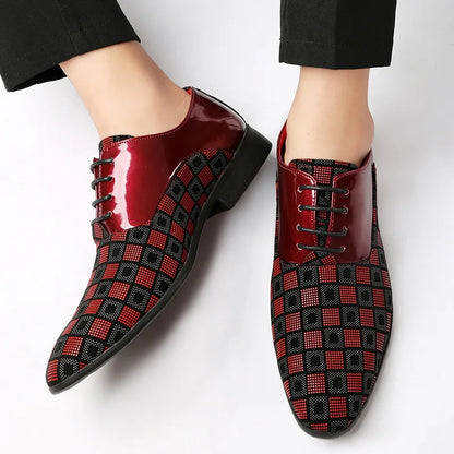 Elegant Red Men's Casual Leather Shoes Pointed-Toe Lace-up Men's Dress Shoes Comfortable Formal Shoes zapatos de vestir hombre