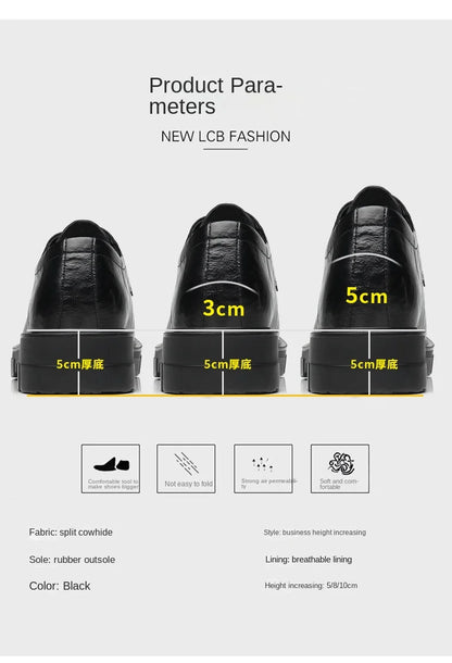 5 8 10 Cm Heel Shoes Men Fashion Casual Cow Leather Men's Dress Shoes British Breathable Groom Platform Wedding Shoes Male