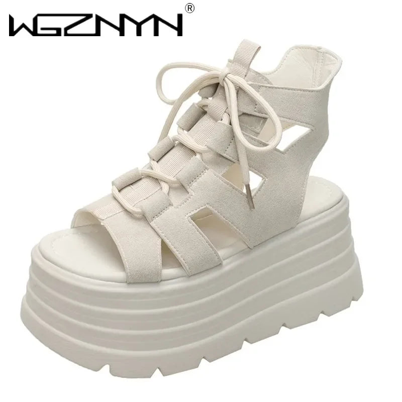 Luxury NEW Summer Sandals 8CM Wedge Heels Sneakers Women Beach Flip Flop High Platform Casual Sandals Breathable Walking Shoes