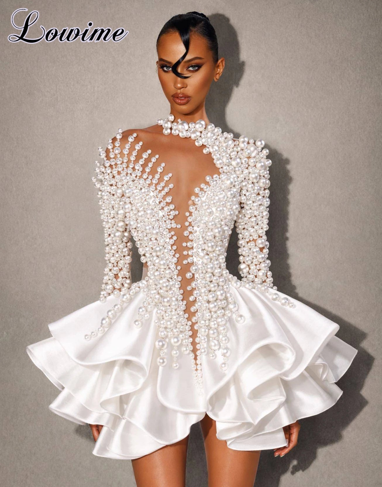 Short Elegant White Cocktail Dresses 2026 Long Sleeves Prom Party Dresses For Girls Birthday Party Dresses MIni Customized