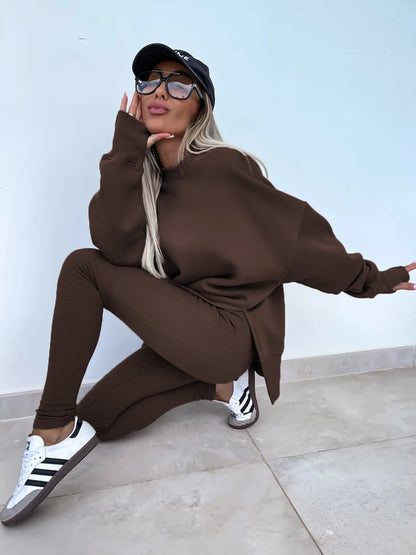 Spring summer  new Shirt  casual loose-fitting sweater tight pants 2 piece suit sets for women 2 pieces trousers sets