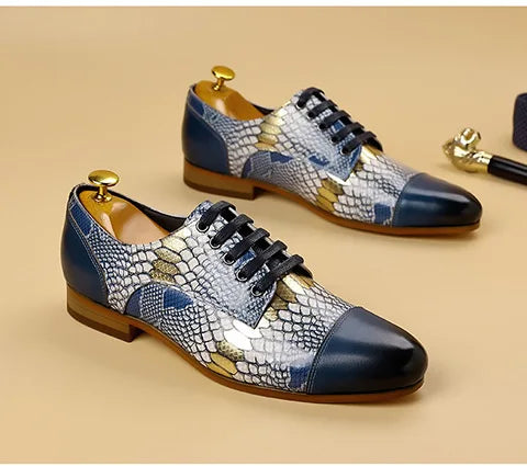 Luxusmarke Echtes Leder Herren Business Schuhe Mode Schlangenmuster Design Schnürschuhe Herren Business Anzug Bräutigam Hochzeitsschuhe