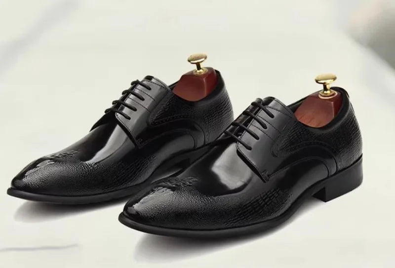 Herrenschuhe aus Krokoleder, modische Spitzenschuhe, Schnürschuhe, Lackleder, Business- und Freizeitschuhe