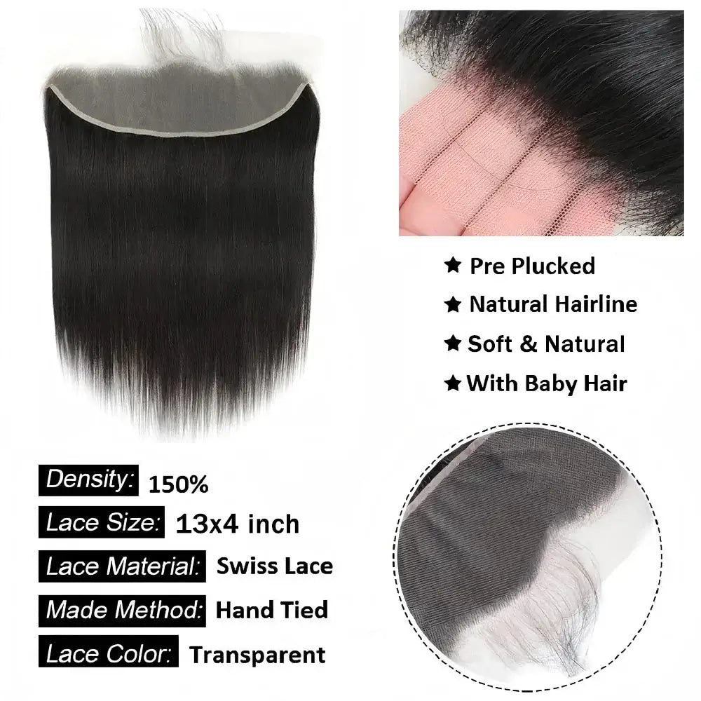 Straight 13x6 Lace Frontal Only 12A Brazilian Virgin Human Hair 2x6 Lace Closure 4x4 5x5 Transparent Swiss Lace Closure with natural hairline.
