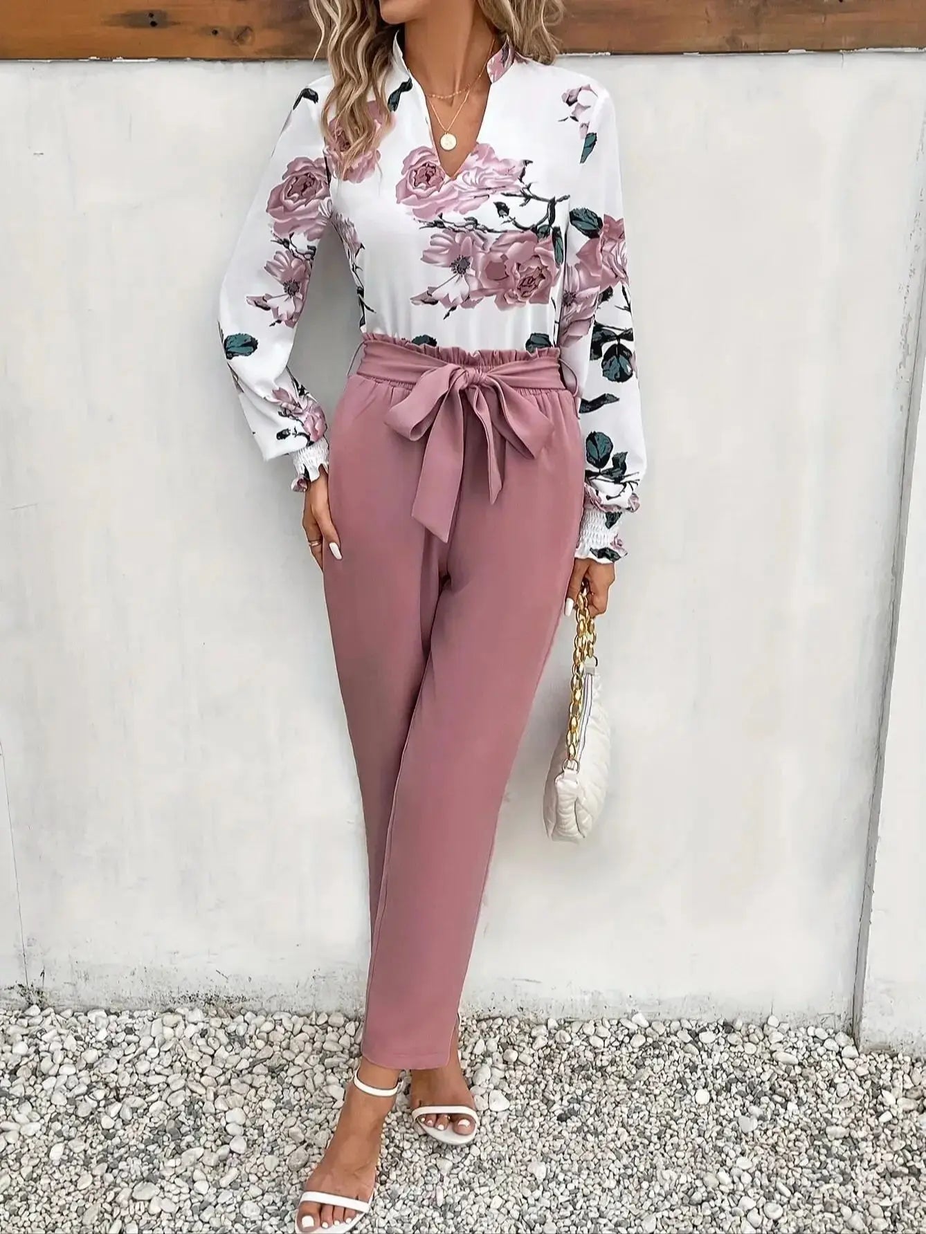 sets for women 2 pieces pink satin loose slimming casual pants for women, fashionable and high-end slim fit small leg pants