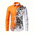 Men's long sleeved shirt, European and American men's printed long sleeved shirt, collared European patterned shirt, trendy casu