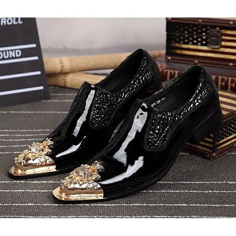 2024 Western Mode Spitz Zehen Metall Abendkleid Schuhe Blau Grau Party Hochzeit Lederschuhe für Herren