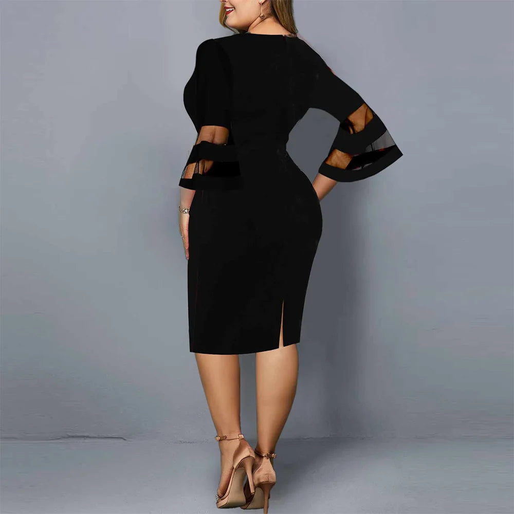 Frühling Sommer Elegante Mode Spitze Patchwork Übergröße Kleider Damen Sexy Mesh Abendparty Vestidos Einfarbig Bodycon Robe Femme
