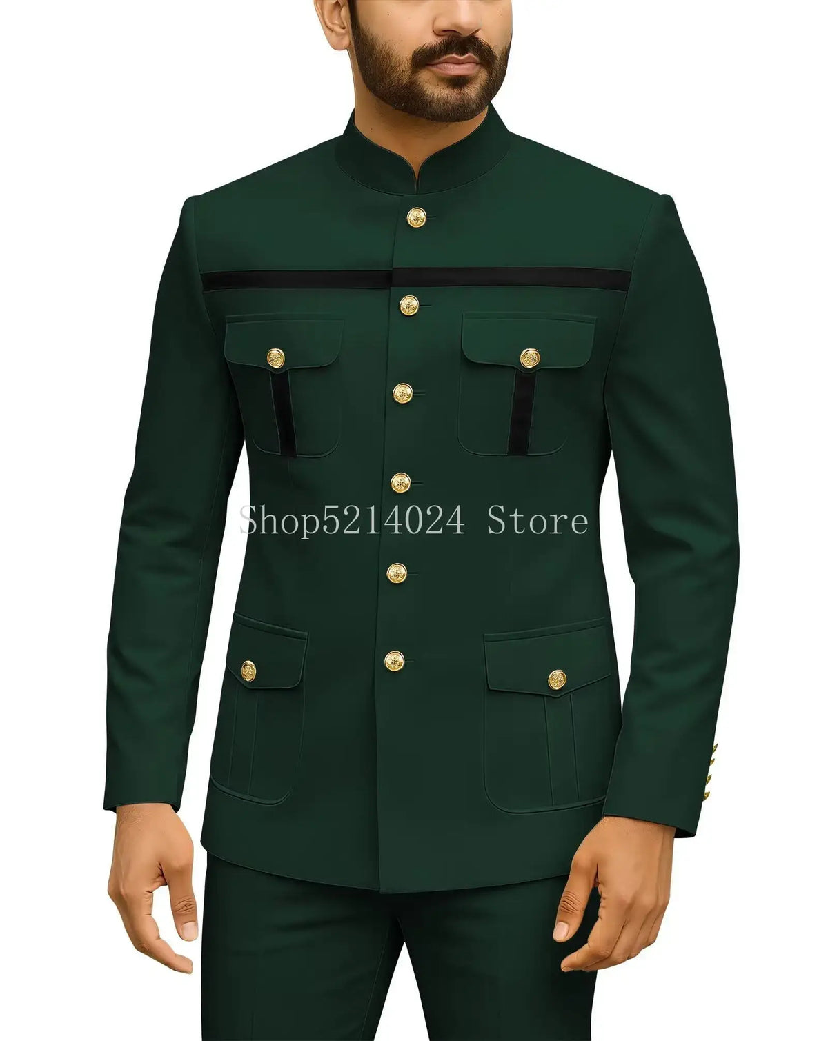 Herren Safari-Anzug 2-teilig Regular Fit Chinakragen Goldknopf Blazer Hose Set Afrikanische Outfits